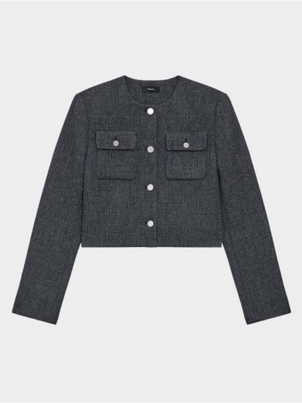 Theory Dark Charcoal Cropped Tweed Blazer